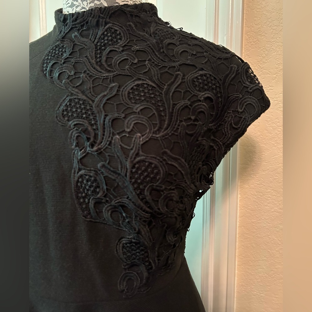 NWT Anthropologie Plenty by Tracy Reese Lace Appliqué Dress Black 4P